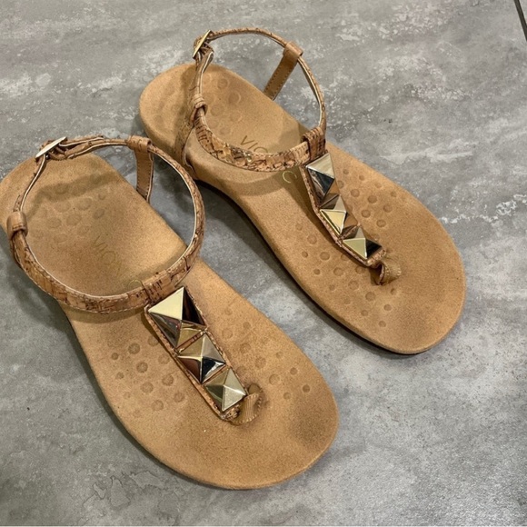 Vionic Cork & Gold Thong Sandals Shoes Size 6 - Picture 1 of 5